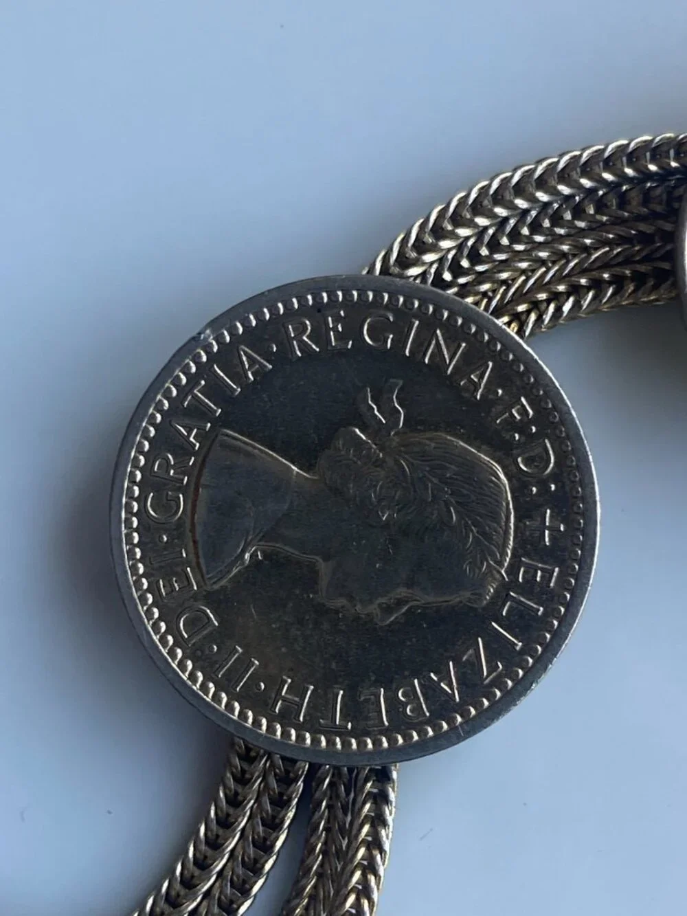 Vintage British & Mexican Coin Bracelet 1956 Queen Elizabeth II 5 Strand 7.5”